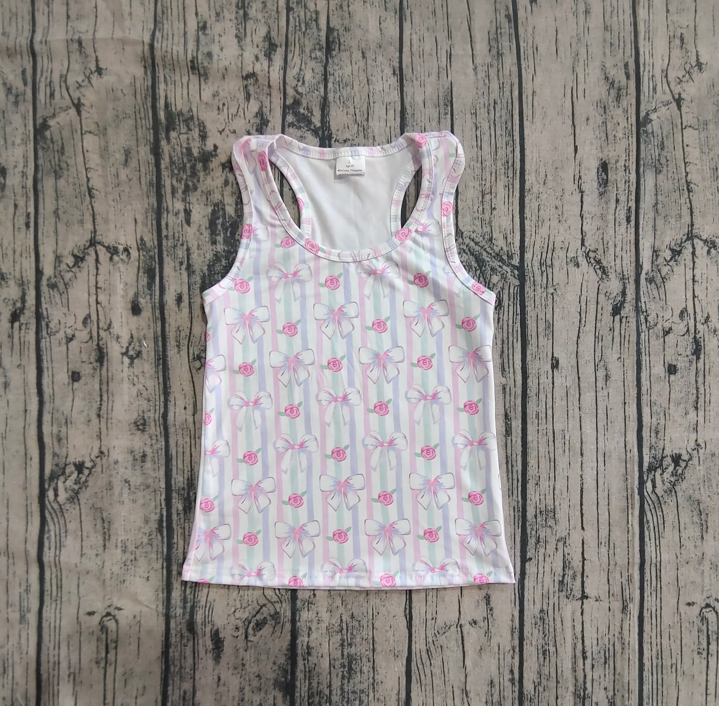 Baby Girls Sleeveless Lavender Bows Flowers Stripe Yoga Shirts Tops