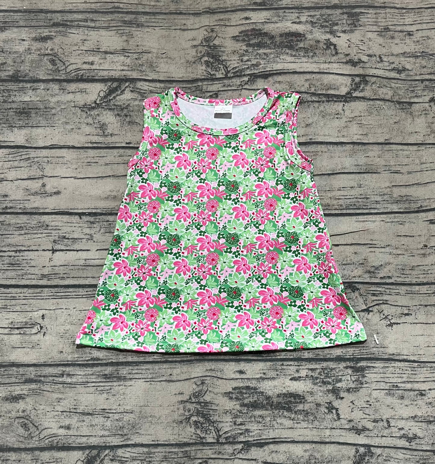 Baby Girls Sleeveless Green Pink Floral Yoga Shirts Tops