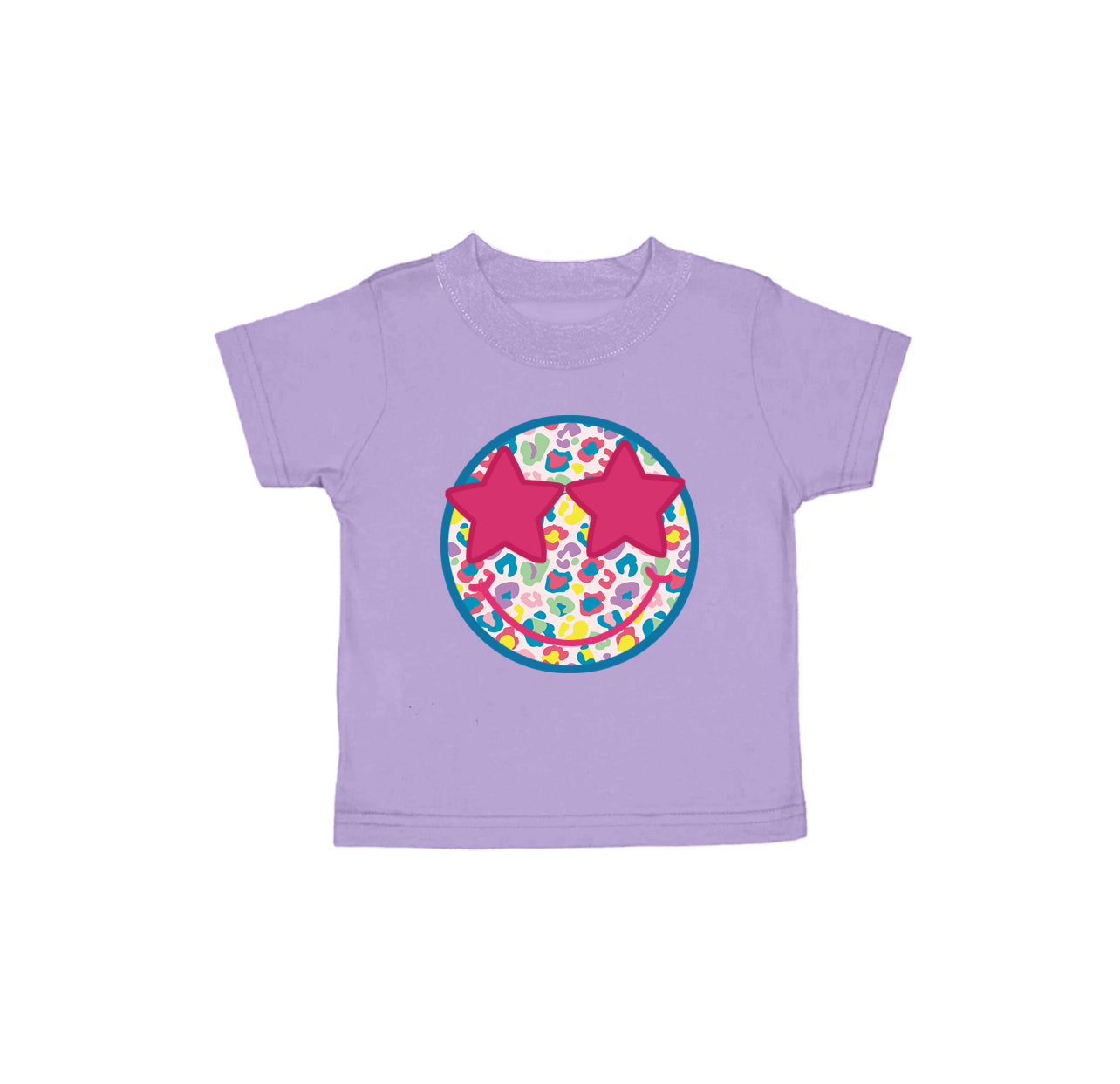 Baby Girls Lavender Short Sleeves Colorful Leopard Smile Tee Shirts Top Preorder