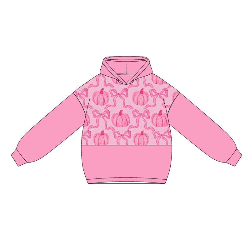Preorder moq 5 Baby Girls Pink Long Sleeves Bows Pumpkins Hoodies Top