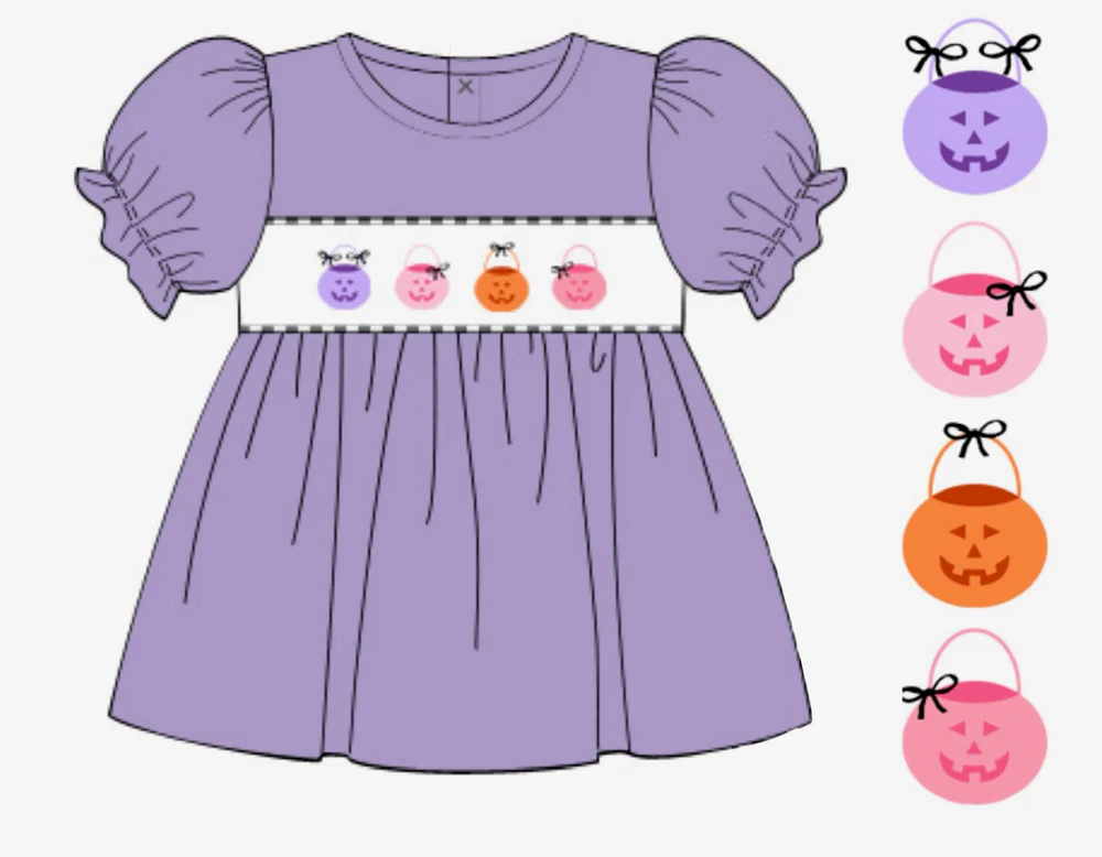 Preorder moq 5 Baby Girls Lavender Ghosts Pumpkins Tunic Tops