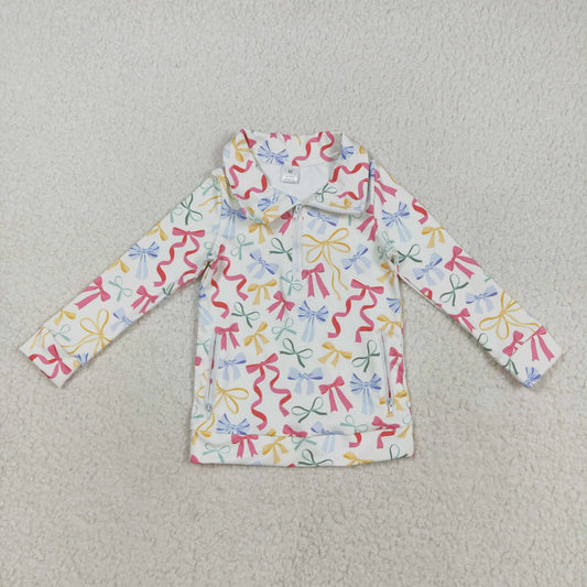 Sibling Baby Girls Flowers Bows Leopard Pockets Half Zipper Yoga Active Pullovers Top