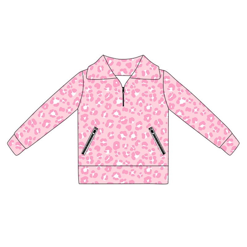 Baby Girls Pink Leopard Pockets Zipper Yoga Activite Jackets Top