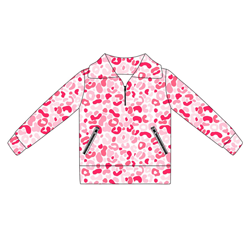 Baby Girls Long Sleeves Hot Pink Leopard Pockets Zipper Yoga Jackets Preorder