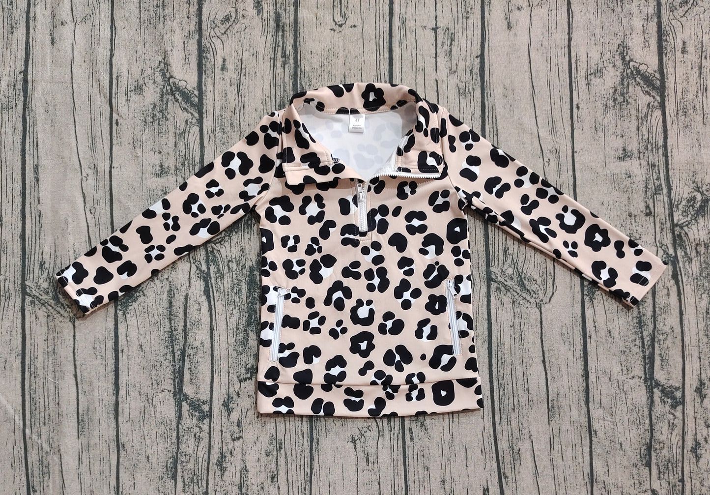 Baby Girls Long Sleeves Black Leopard Pockets Zipper Yoga Jackets
