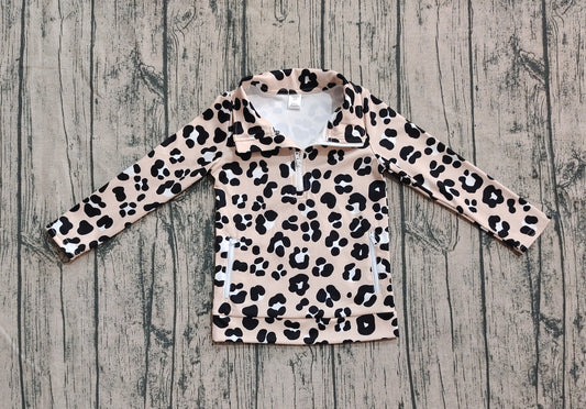 Baby Girls Long Sleeves Black Leopard Pockets Zipper Yoga Jackets