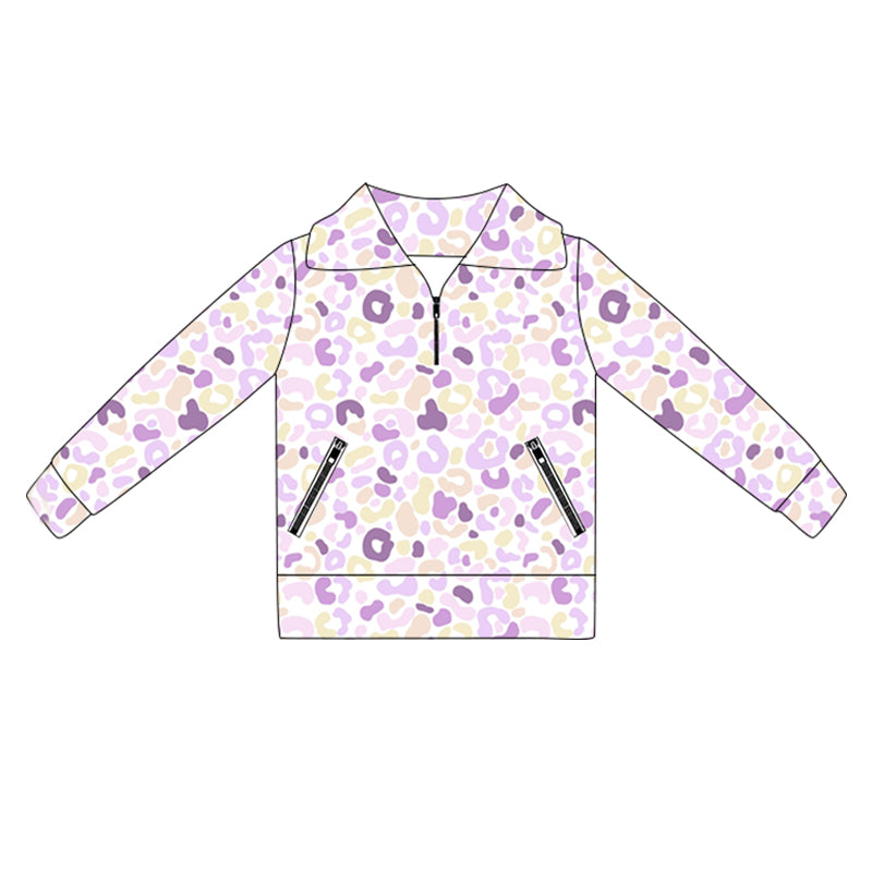 Baby Girls Long Sleeves Yellow Lavender Leopard Pockets Zipper Yoga Jackets Preorder