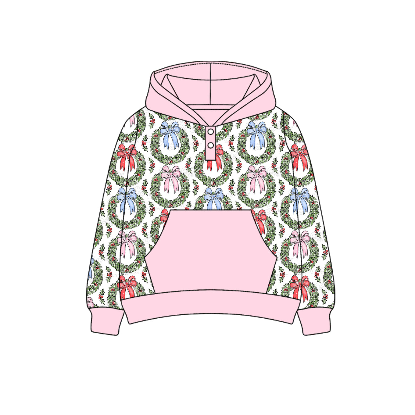Baby Girls Pink Bows Holly Plaid Pockets Button Hoodies Top Preorder