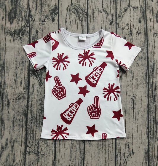 Baby Girls Short Sleeves Dark Red Cheer Stars Team Tee Shirts Tops