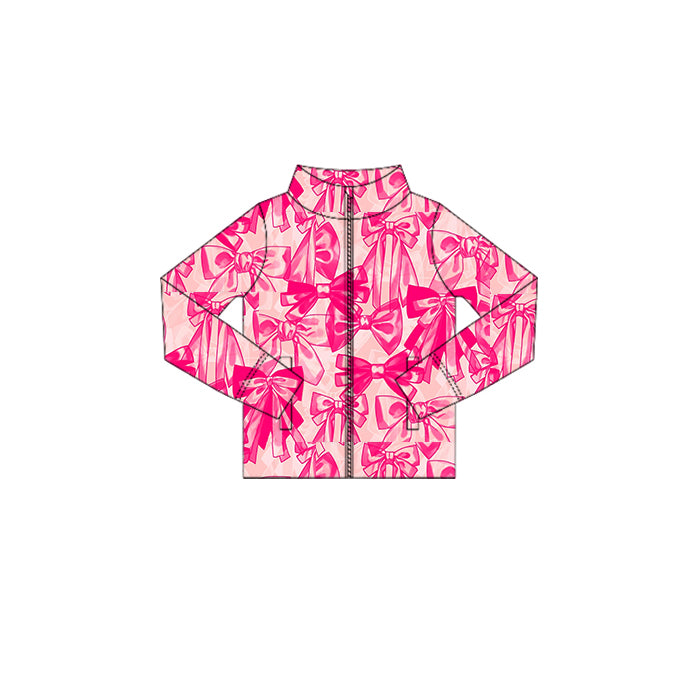 Baby Girls Long Sleeves Pink Bows Zipper Pockets Yoga Jacket Top Preorder