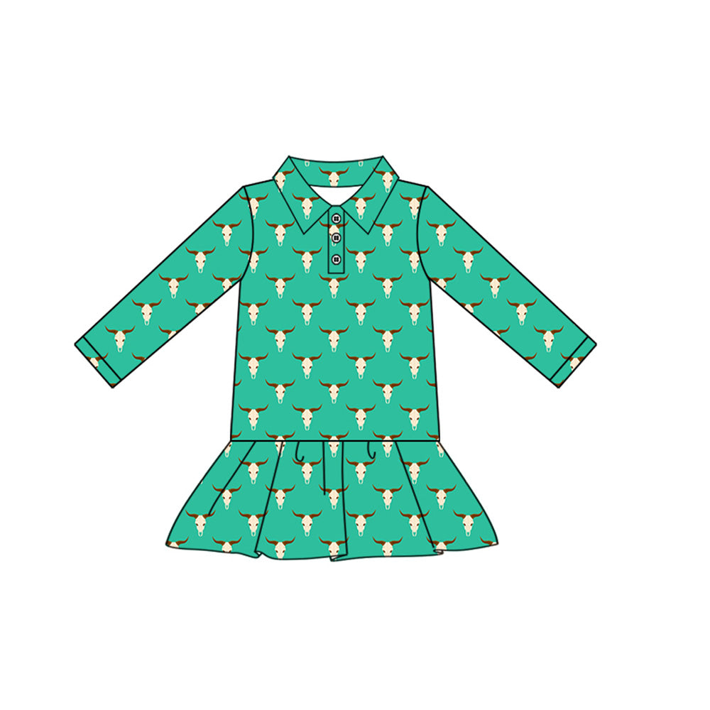Baby Girls Long Sleeves Bull Skull Plaid Button Ruffle Shirts Top Preorder