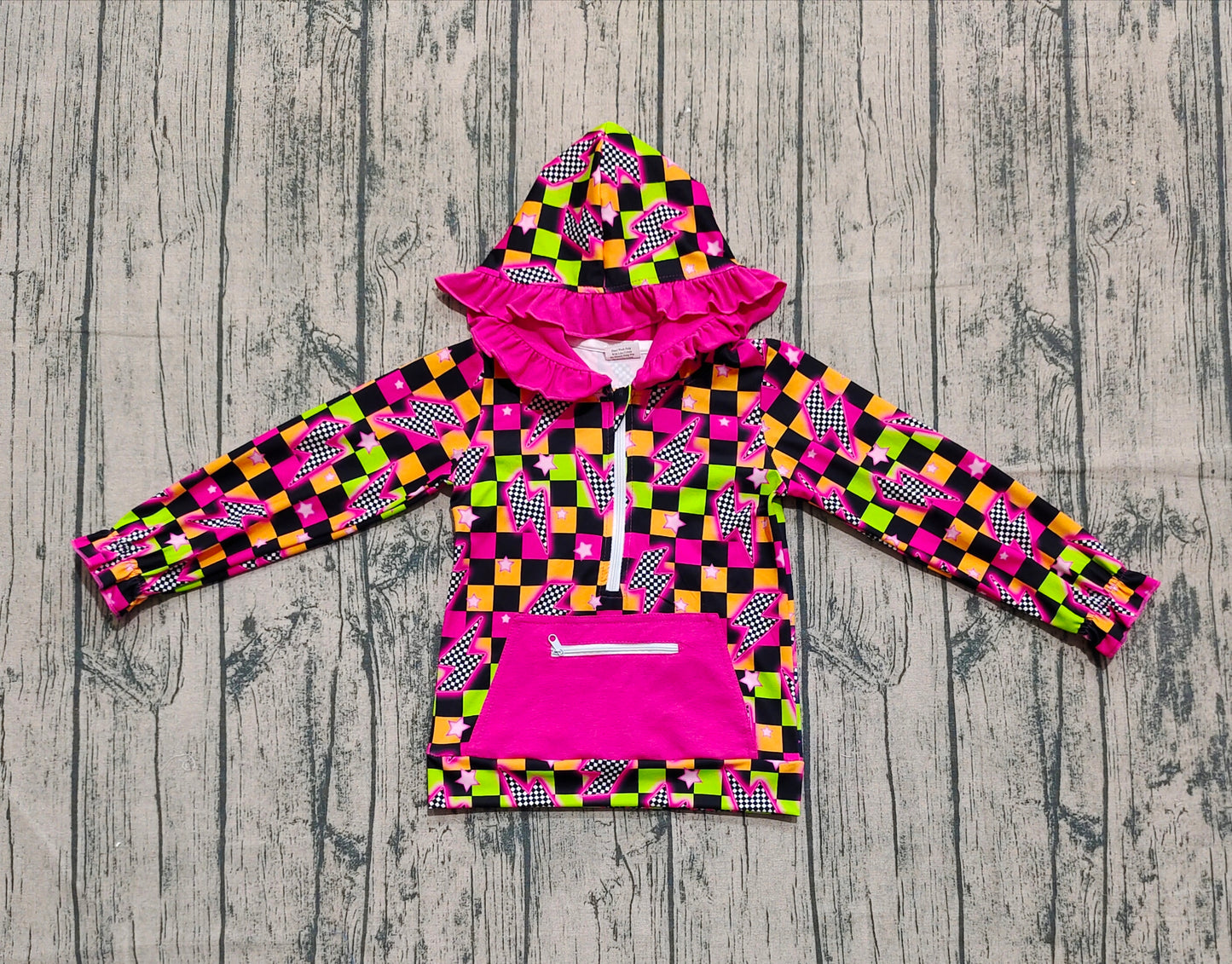 Baby Girls Western Lights Stars Plaid Pockets Zipper Hoodies Tops