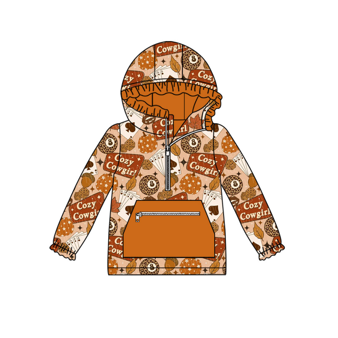 Baby Girls Long Sleeves Cozy Cowgirl Pumpkins Pockets Zipper Hoodies Top Preorder