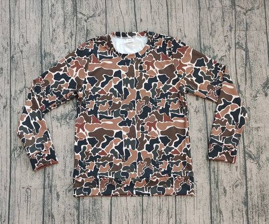 Adult Women Dark Green Camo Long Sleeves Yoga Active Tee Shirts Top