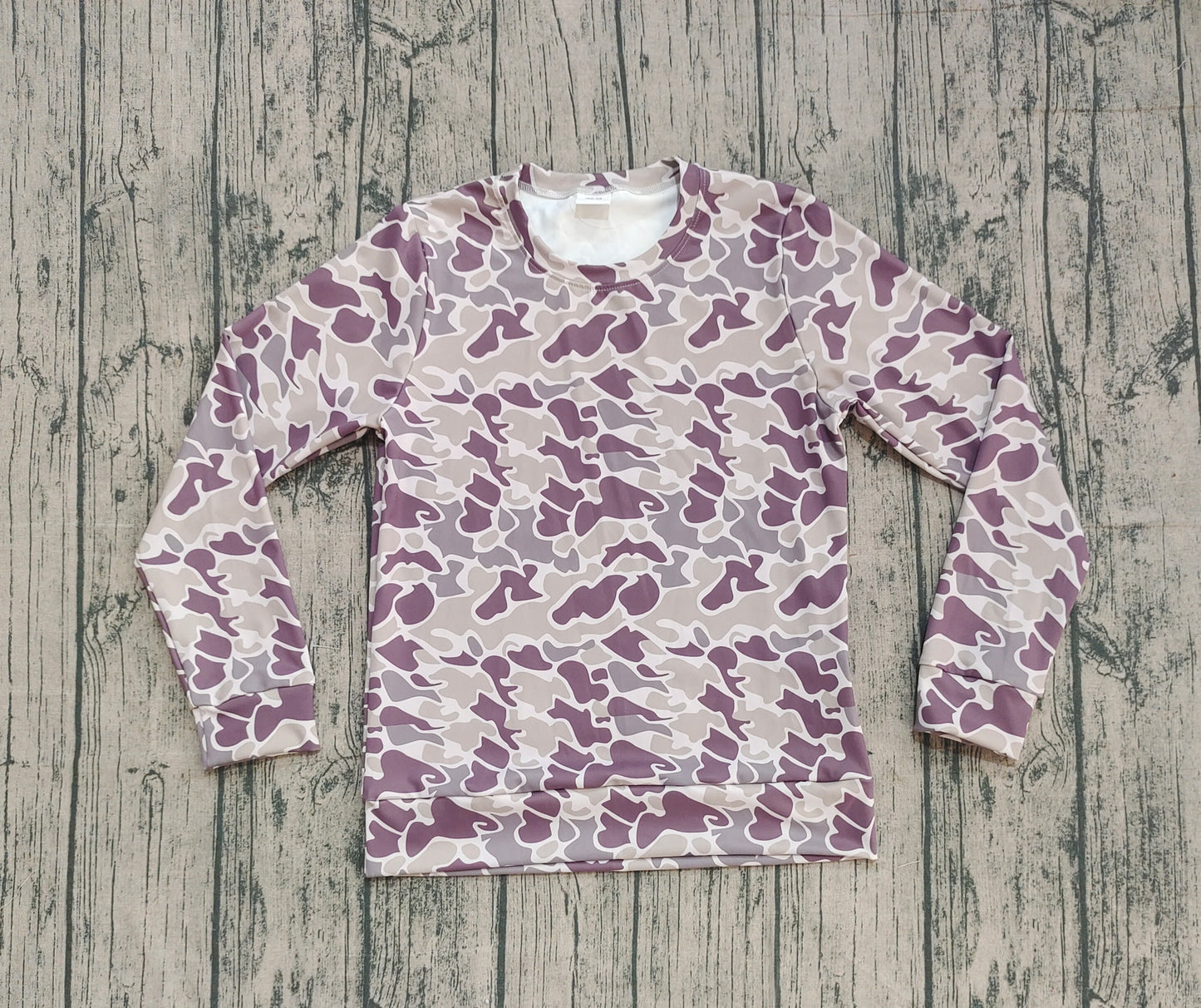 Adult Women Grey Camo Long Sleeve Yoga Active Tee Shirts Top