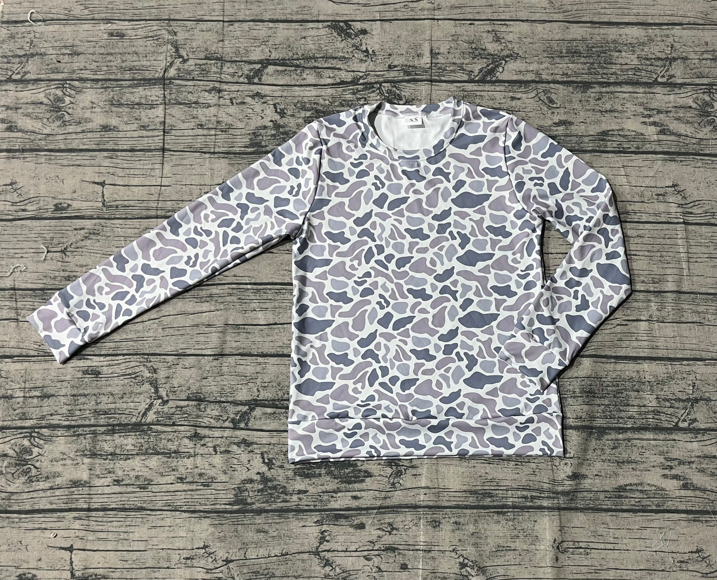 Adult Women Light Grey Camo Long Sleeves Yoga Active Tee Shirts Top