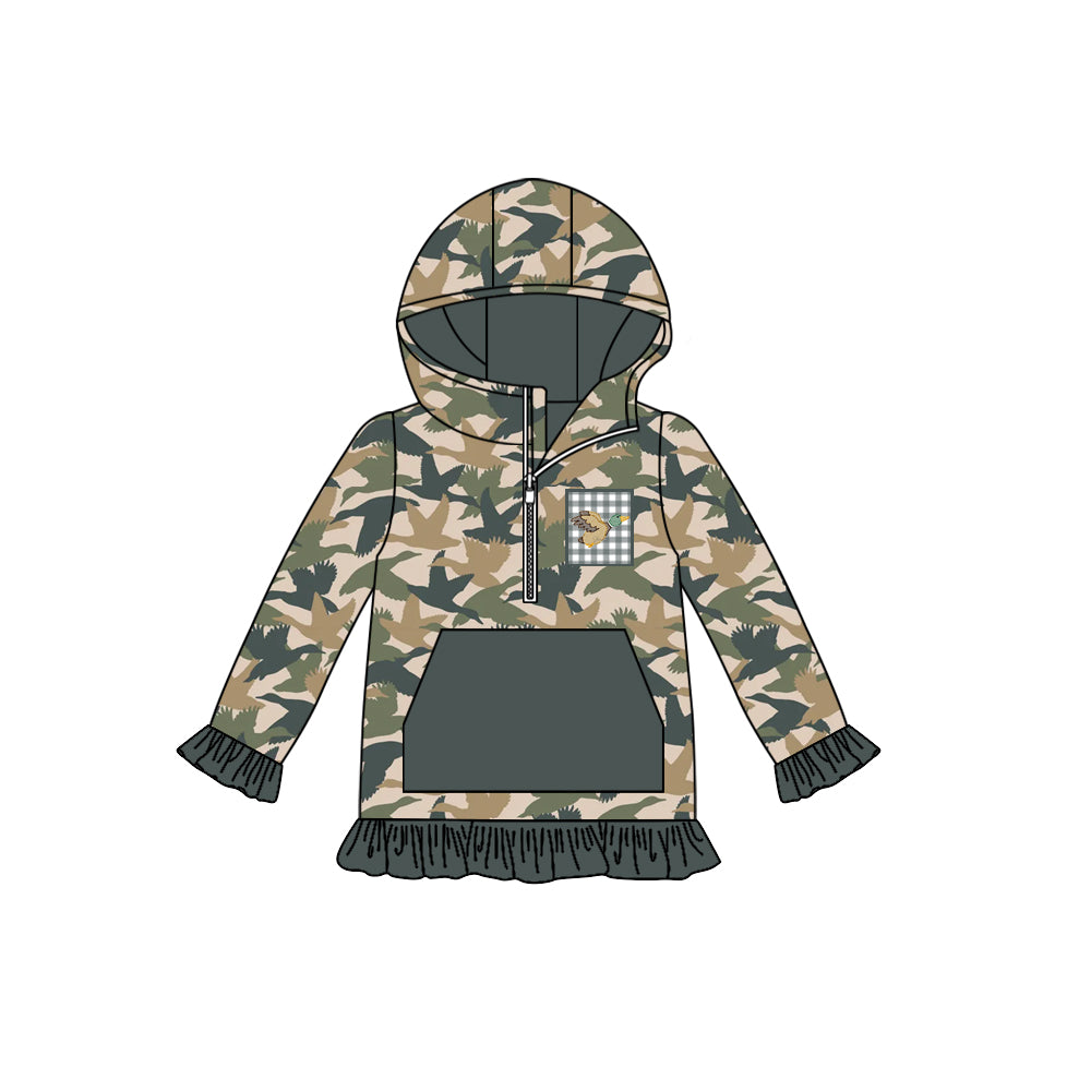 Baby Girls Gray Ducks Camo Long Sleeves Pocket Zipper Western Hoodies Preorder