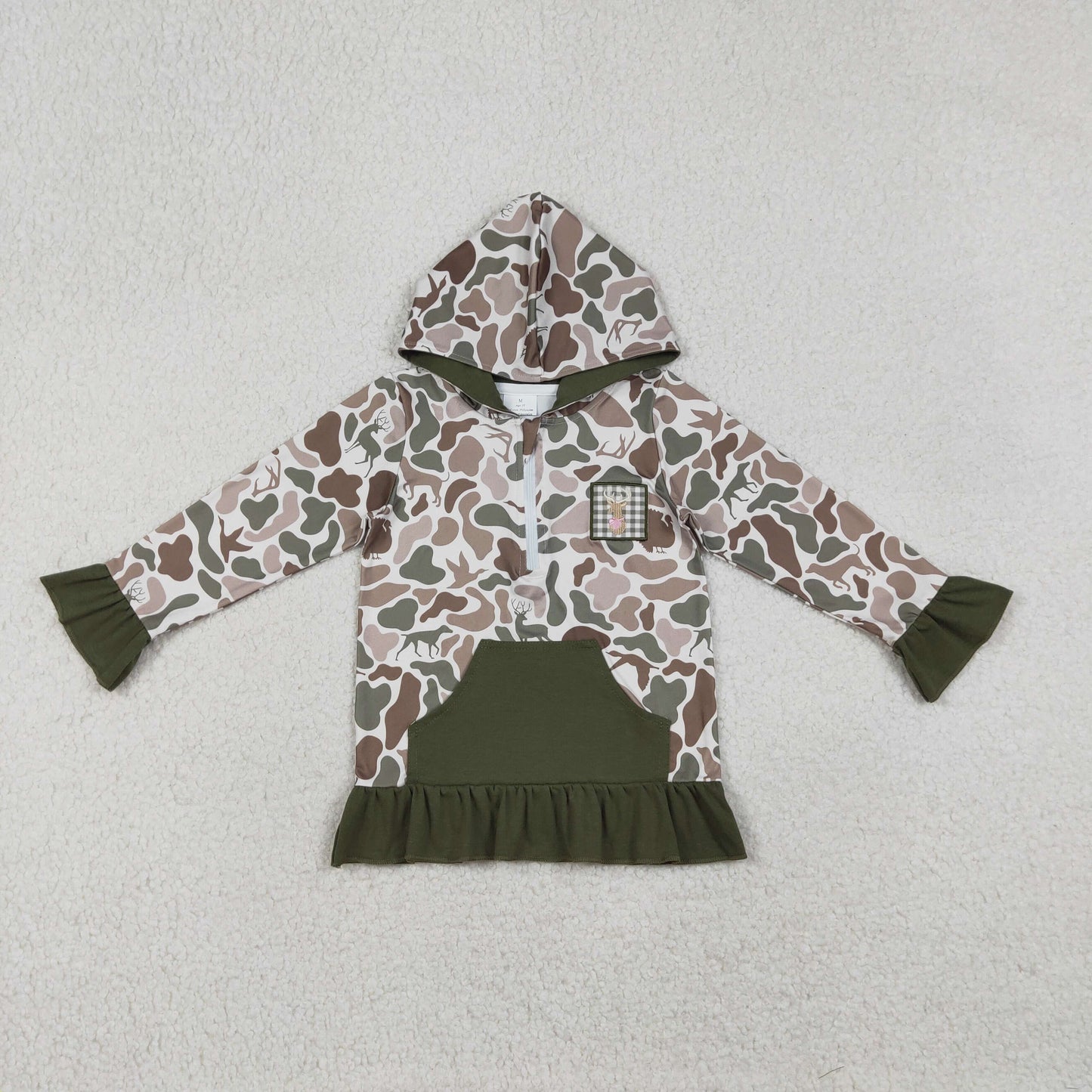 Sibling Baby Kids Camo Embroidery Ducks Dogs Deer Pocket Zip Hunting Hoodies Top