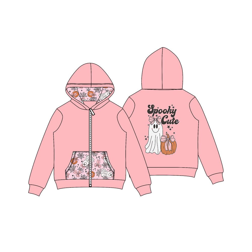 Baby Girls Pink Halloween Ghosts Pumpkins Pocket Zipper Hoodies Preorder