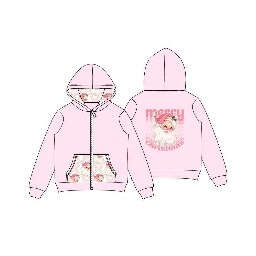 Baby Girls Light Pink Merry Christmas Santa Pocket Zipper Hoodies Preorder