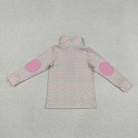 Baby Girls Long Sleeves Pink Floral Zipper Pullovers Tops