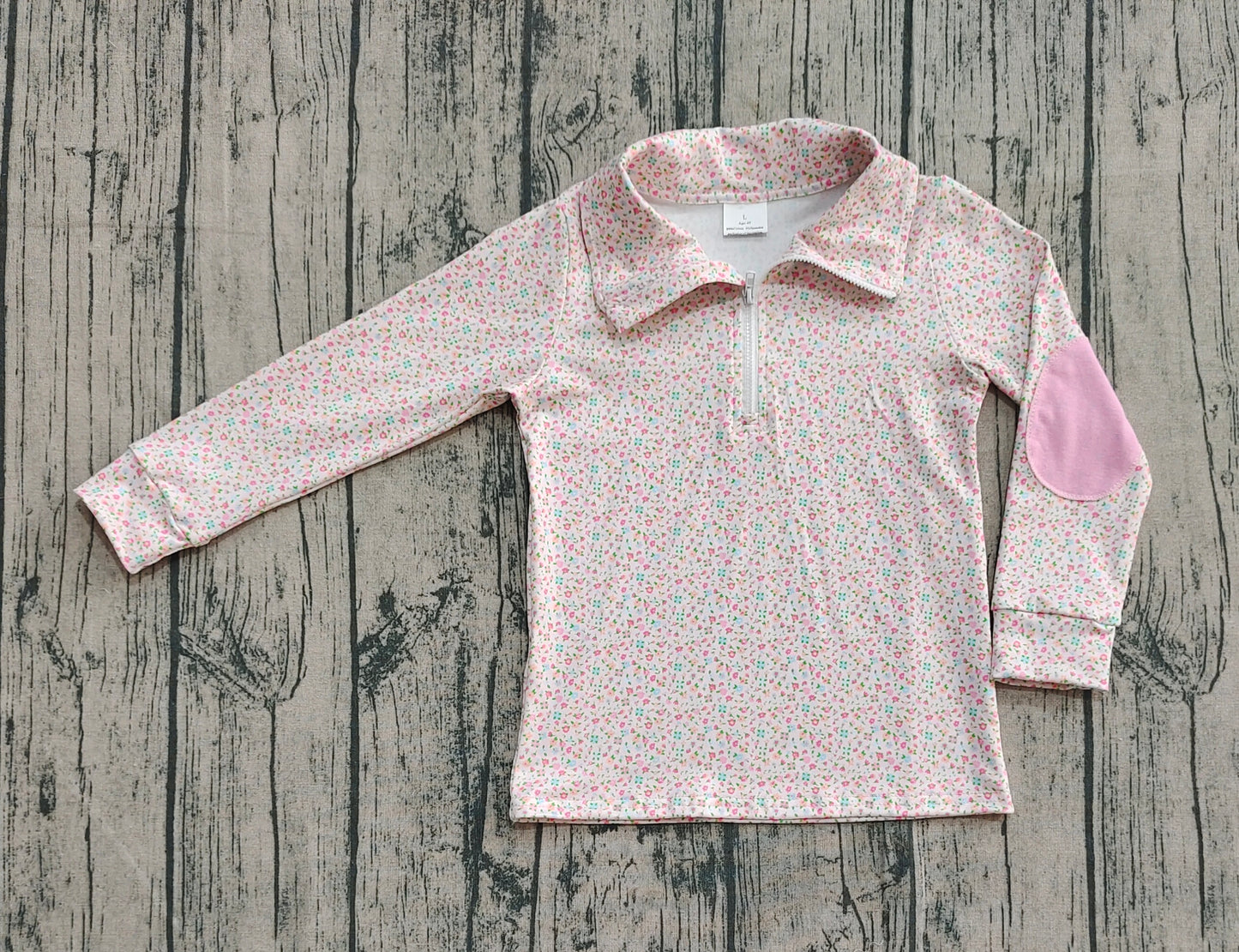 Baby Girls Long Sleeves Pink Floral Zipper Pullovers Tops