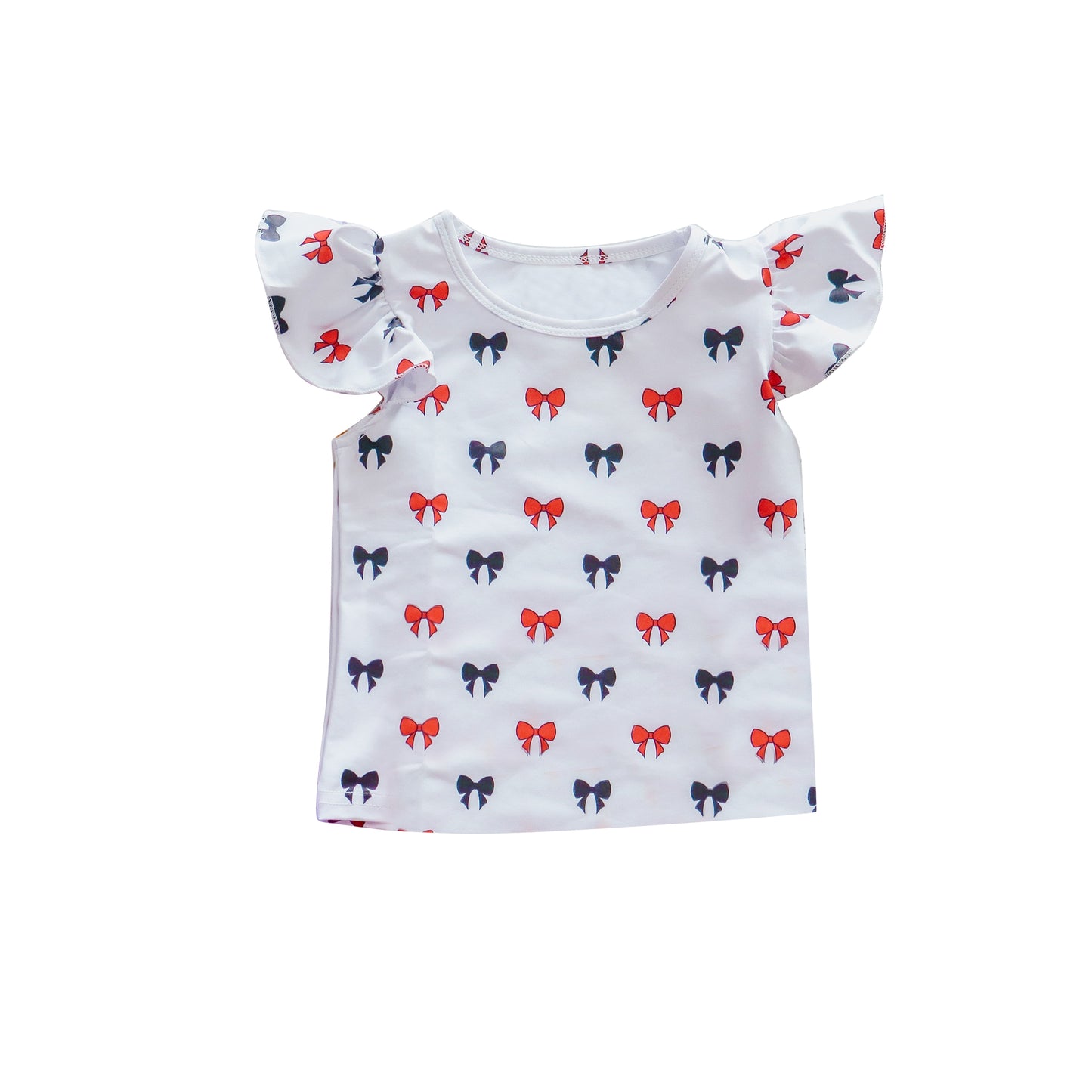 Baby Girls Flutter Sleeves Black Red Bows Plaid Tee Shirts Top Preorder