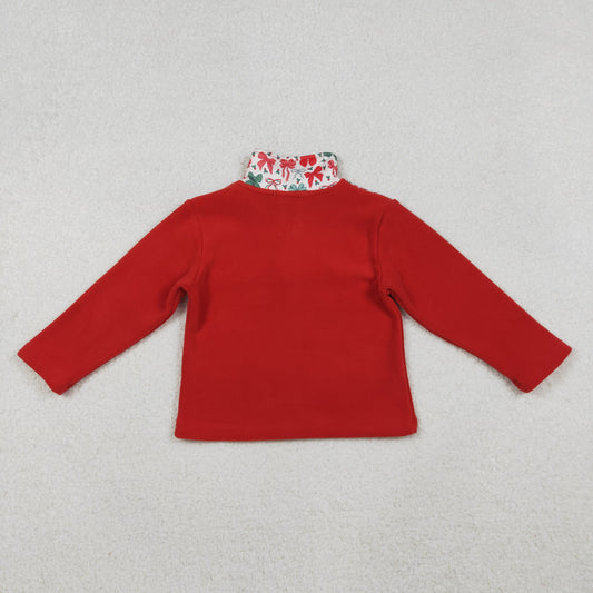 Baby Girls Red Green Bows Christmas Zipper Pullover Top