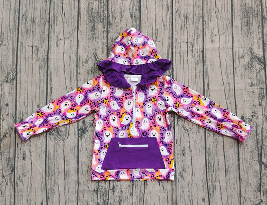 Baby Girls Leopard Ghost Pocket Zipper Halloween Hoodies Tops