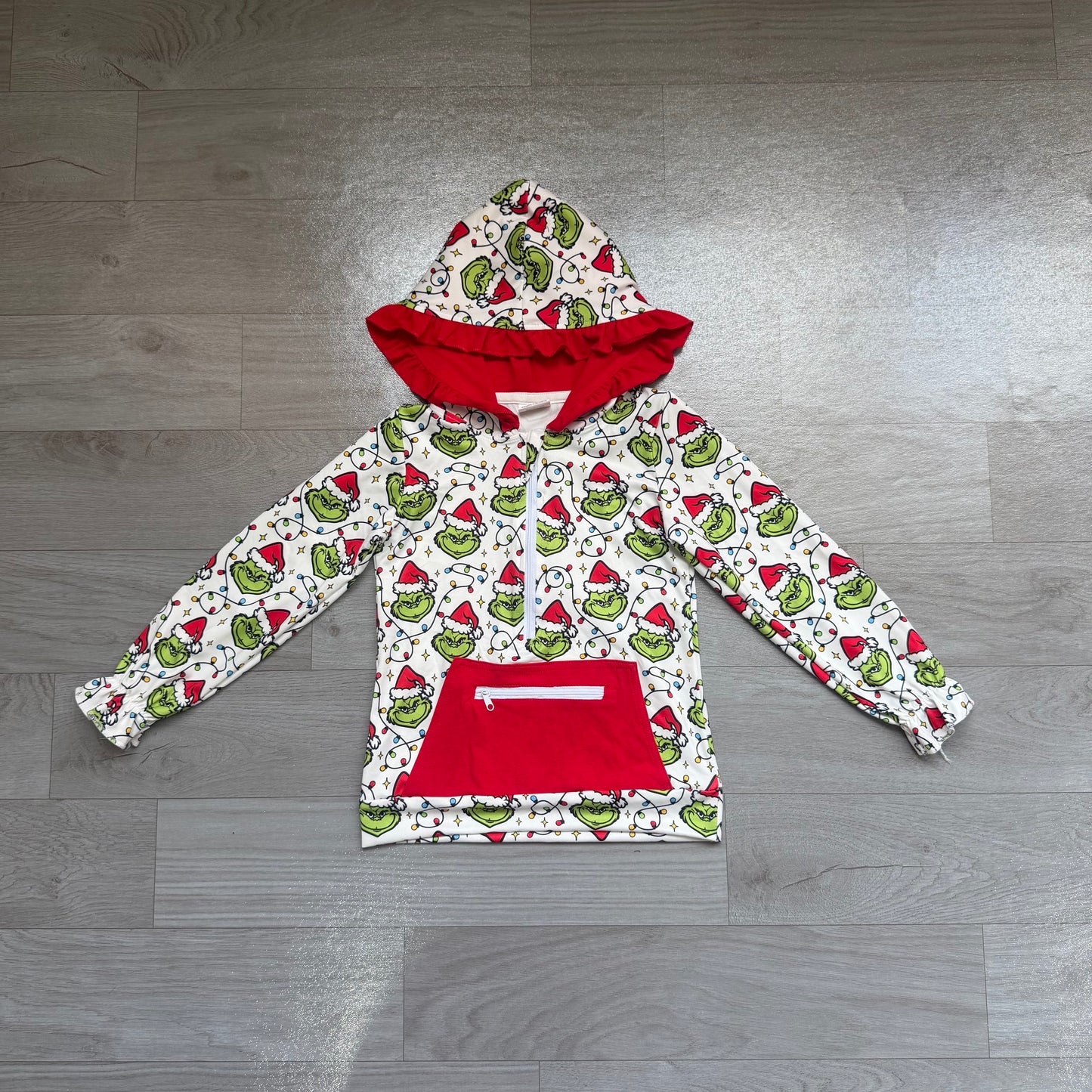 Baby Girls Green Frogs Lights Pocket Zip Christmas Ruffle Hoodies Top