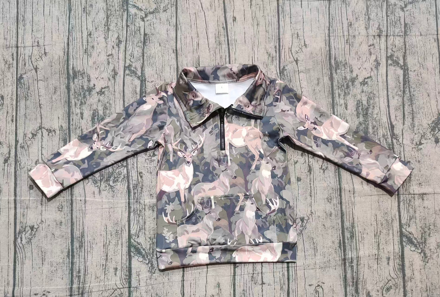 Baby Girls Deer Camo Pockets Zipper Hunting Yoga Active Pullovers Top