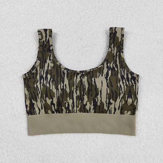 Adult Women Camo Knitted Yoga Crop Bra Tops