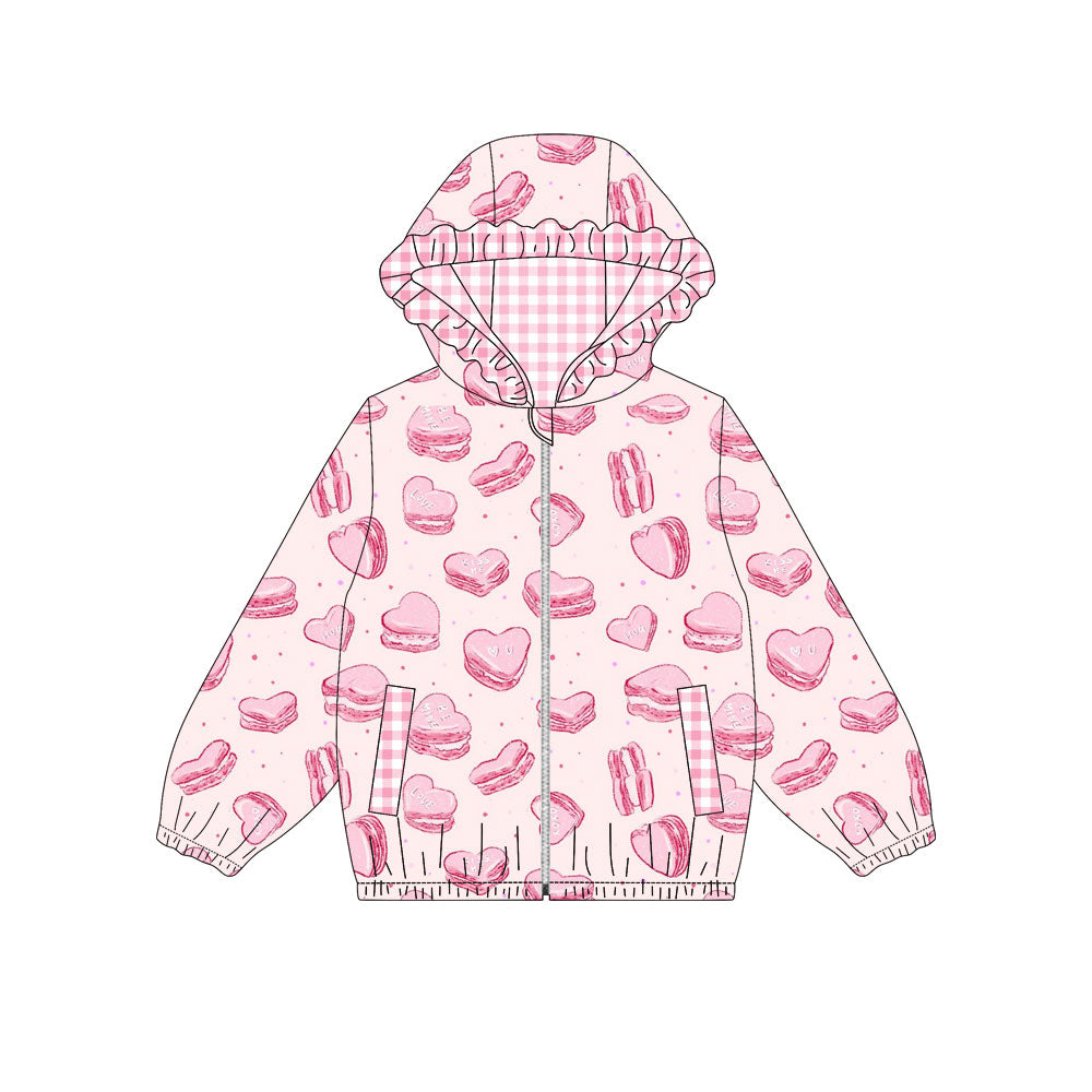 Baby Girls Pink Hearts Cookies Pocket Zipper Ruffle Hoodies Jackets Top Preorder