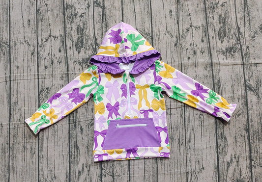 Baby Girls Mardigras Bows Pocket Zipper Ruffle Hoodies Top