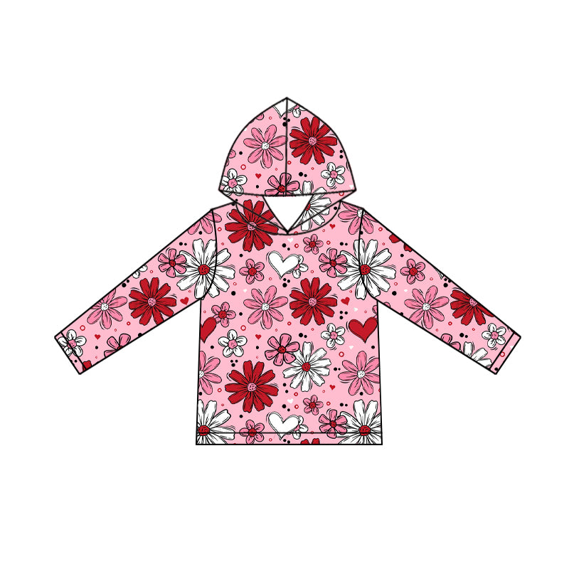 Baby Girls Pink Long Sleeve Flowers Hearts Valentine Hoodies Top Preorder