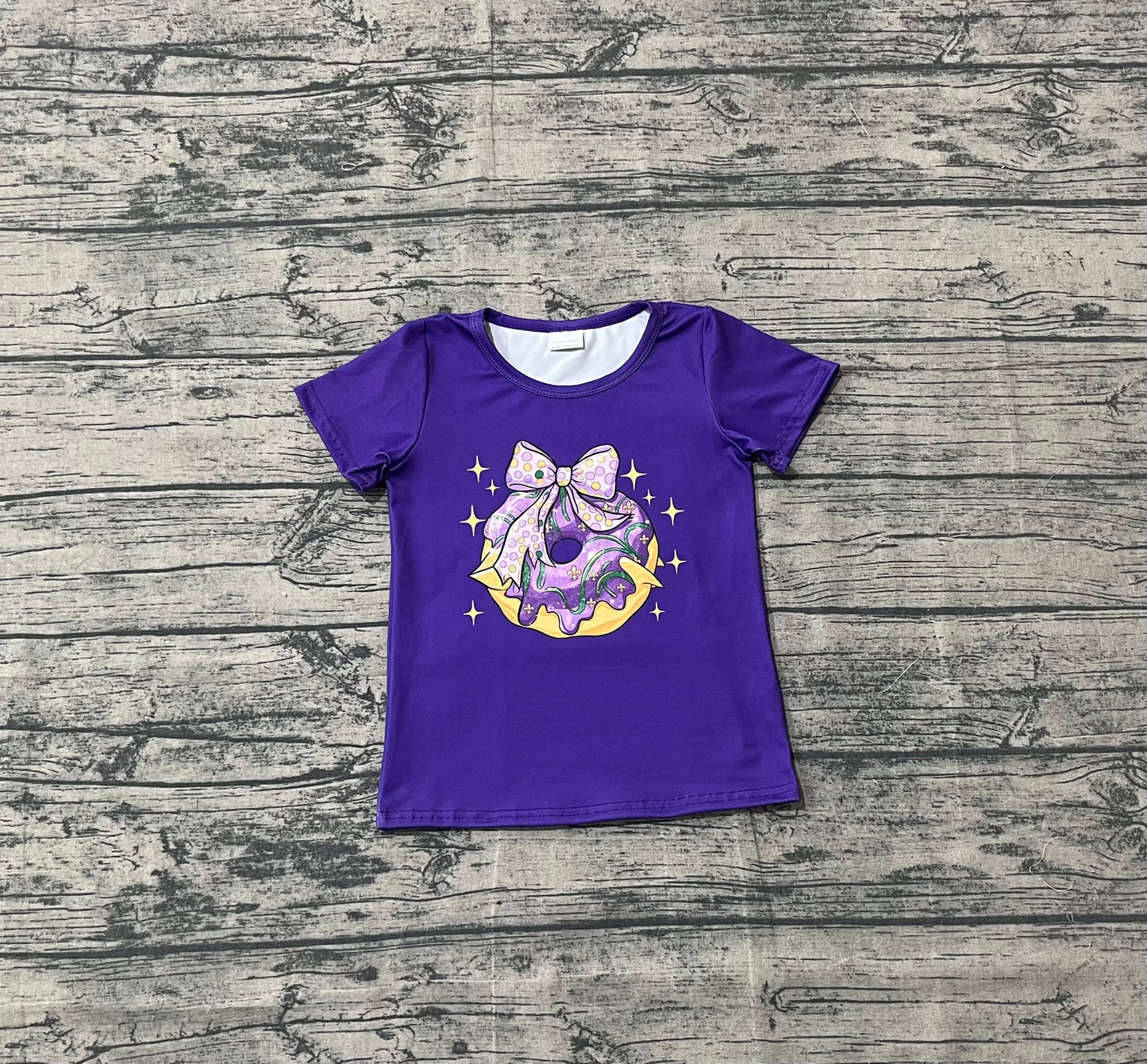 Baby Girls Purple Short Sleeve Bow Donuts Mardigras Tee Shirts Top