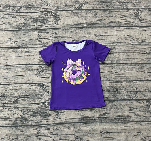 Baby Girls Purple Short Sleeve Bow Donuts Mardigras Tee Shirts Top