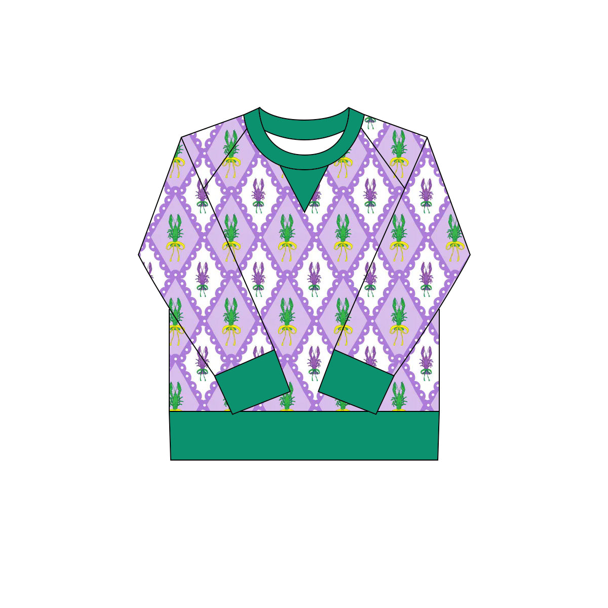 Baby Girls Mardigras Crayfishes Checked Long Sleeve Yoga Tee Shirts Top Preorder
