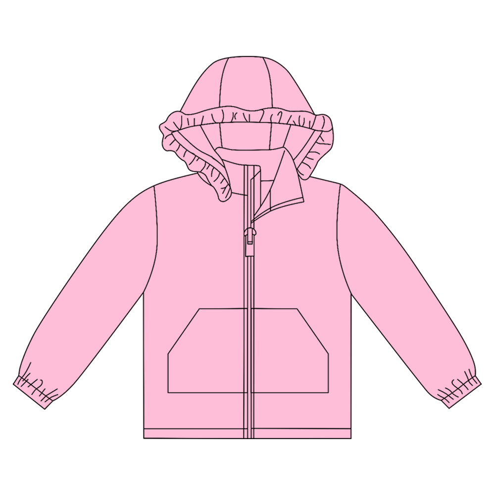 Baby Girls Pink Long Sleeve Pockets Zipper Yoga Ruffle Hoodie Jackets Preorder