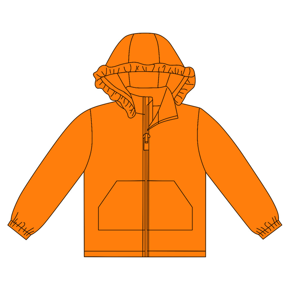 Baby Girls Orange Long Sleeve Pockets Zipper Yoga Ruffle Hoodie Jackets Preorder