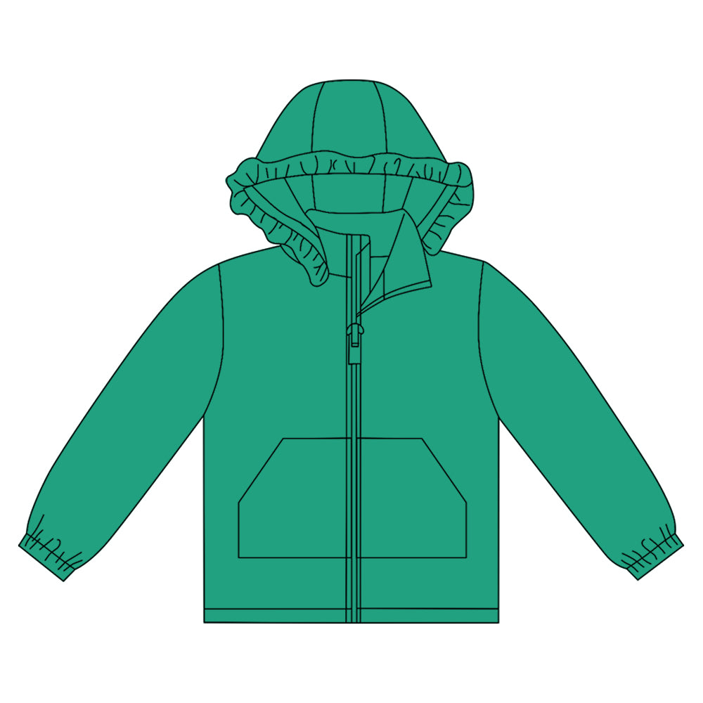 Baby Girls Green Long Sleeve Pockets Zipper Yoga Ruffle Hoodie Jackets Preorder
