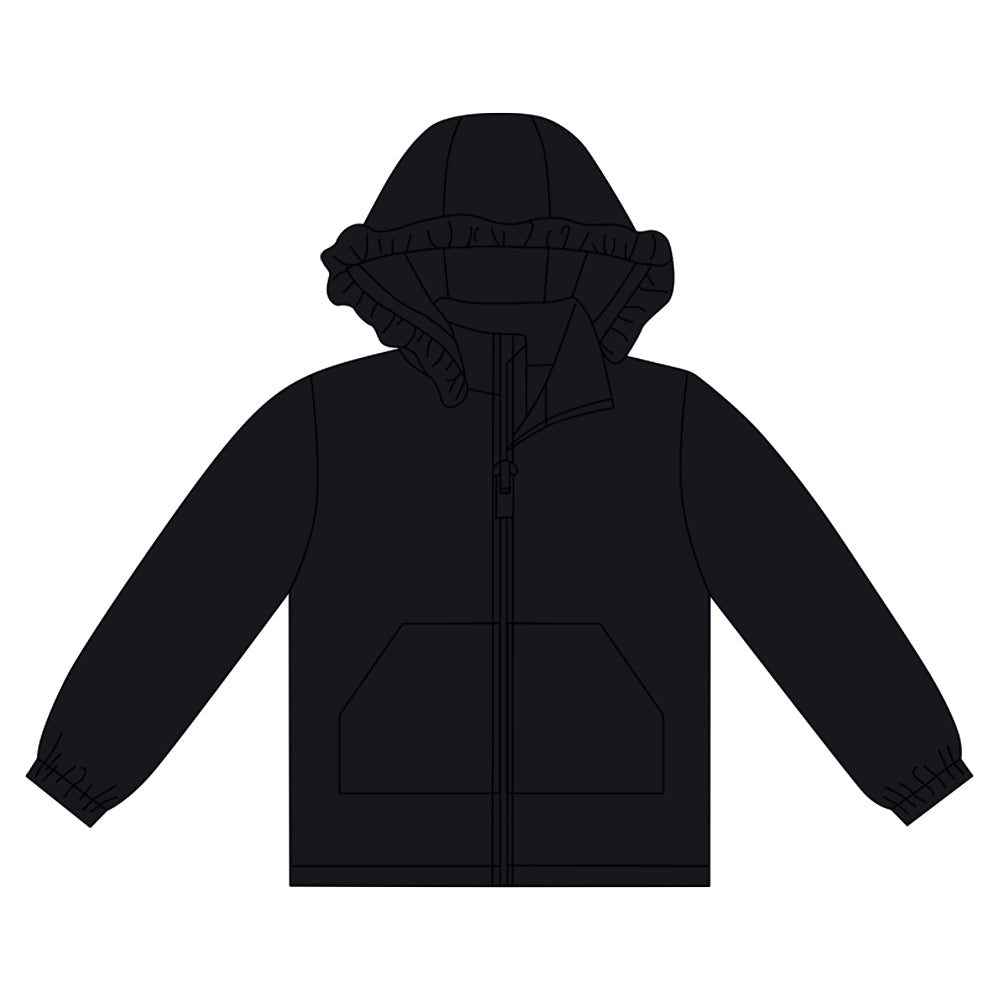 Baby Girls Black Long Sleeve Pockets Zipper Yoga Ruffle Hoodie Jackets Preorder