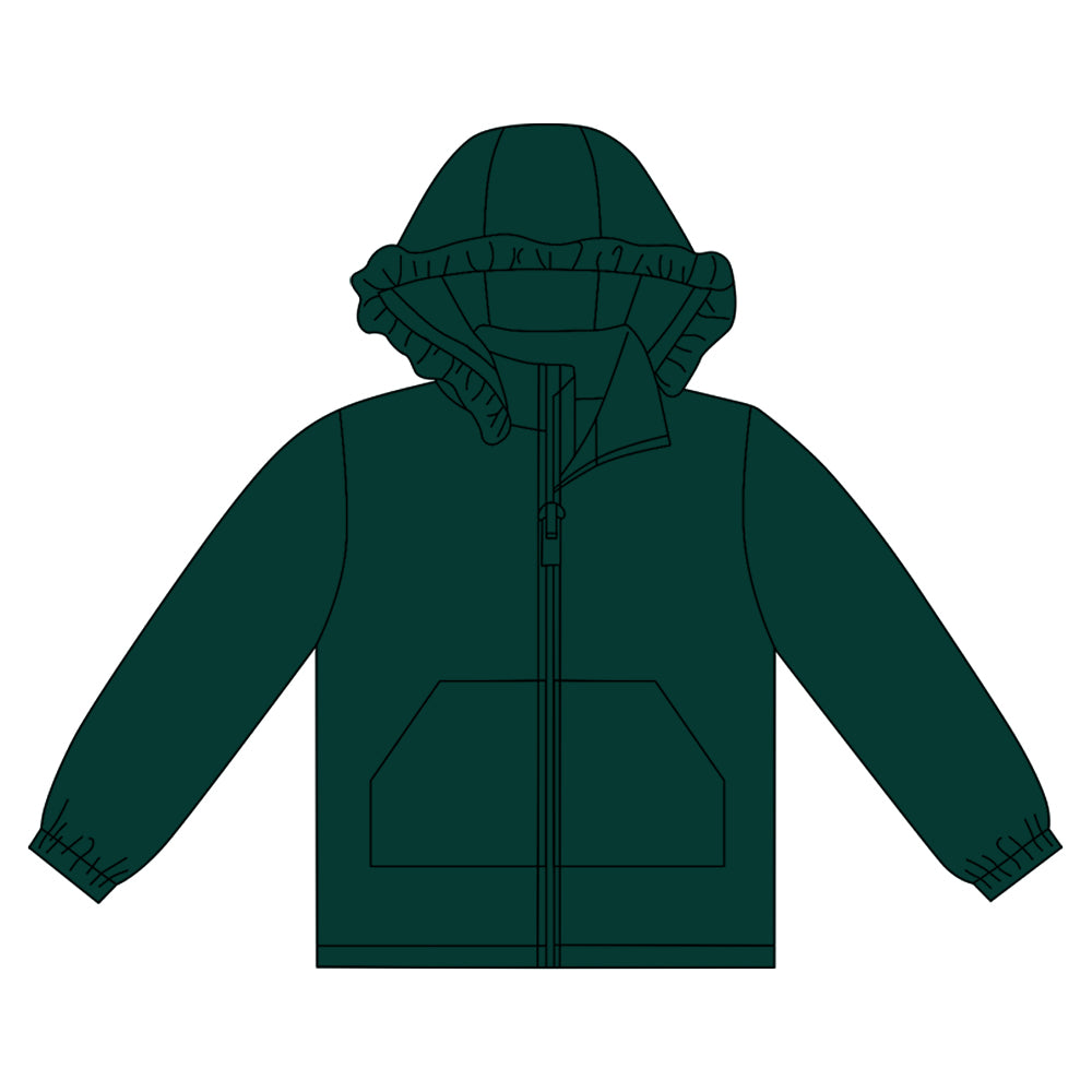 Baby Girls Dark Green Long Sleeve Pockets Zipper Yoga Ruffle Hoodie Jackets Preorder