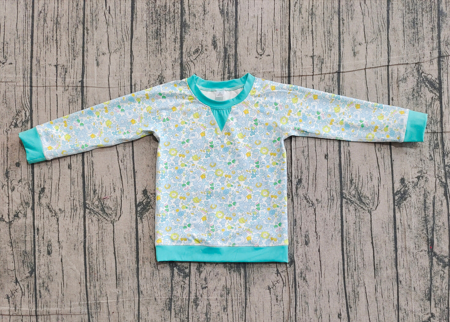 Baby Girls Green Blue Flowers Long Sleeve Yoga Active T-shirts Top