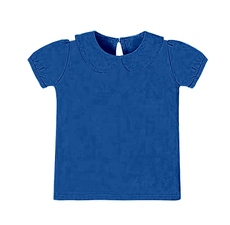 Baby Girls Hot Blue Short Ruffle Sleeve Yoga Collar Tee Shirts Top Preorder