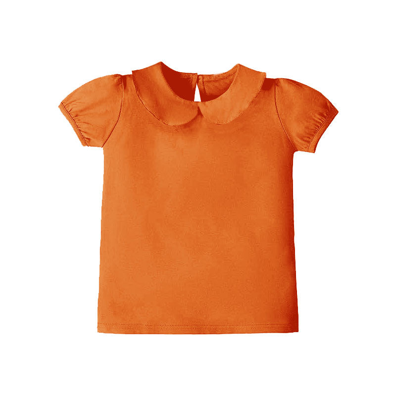 Baby Girls Orange Short Ruffle Sleeve Yoga Collar Tee Shirts Top Preorder