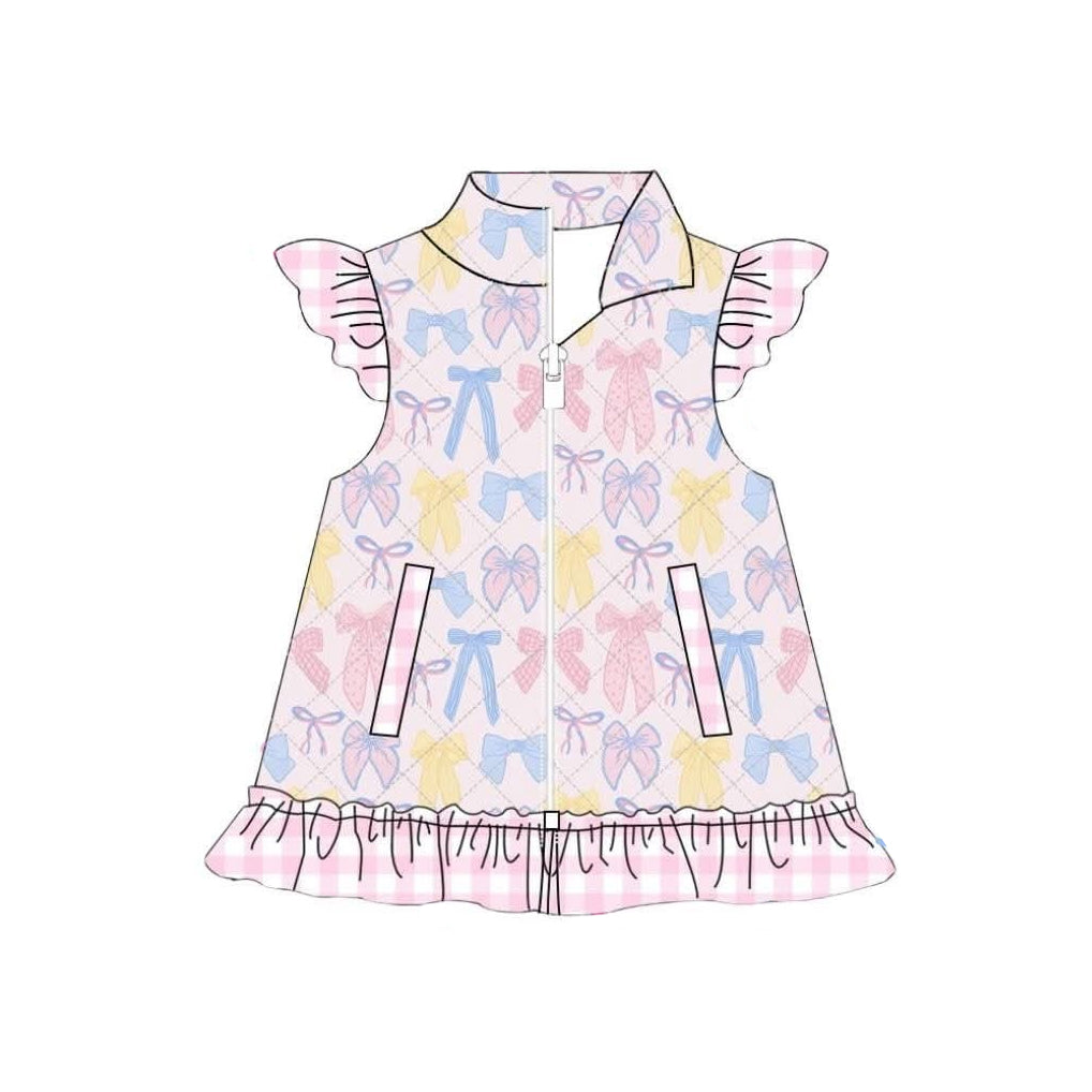 Baby Girls Colorful Bows Zipper Pockets Valentine Ruffle Shirts Jackets Preorder