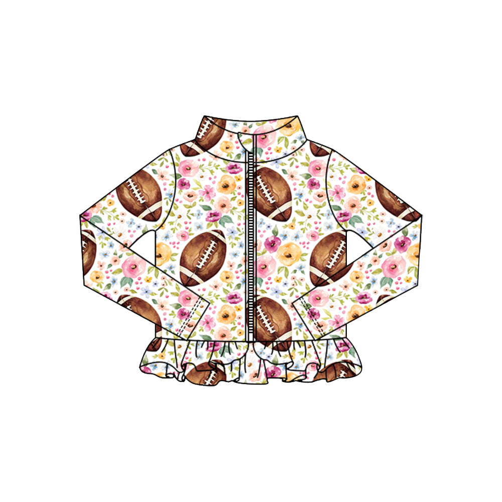 Baby Girls Flowers Footballs Ruffle Yoga Zipper Jackets Top Preorder