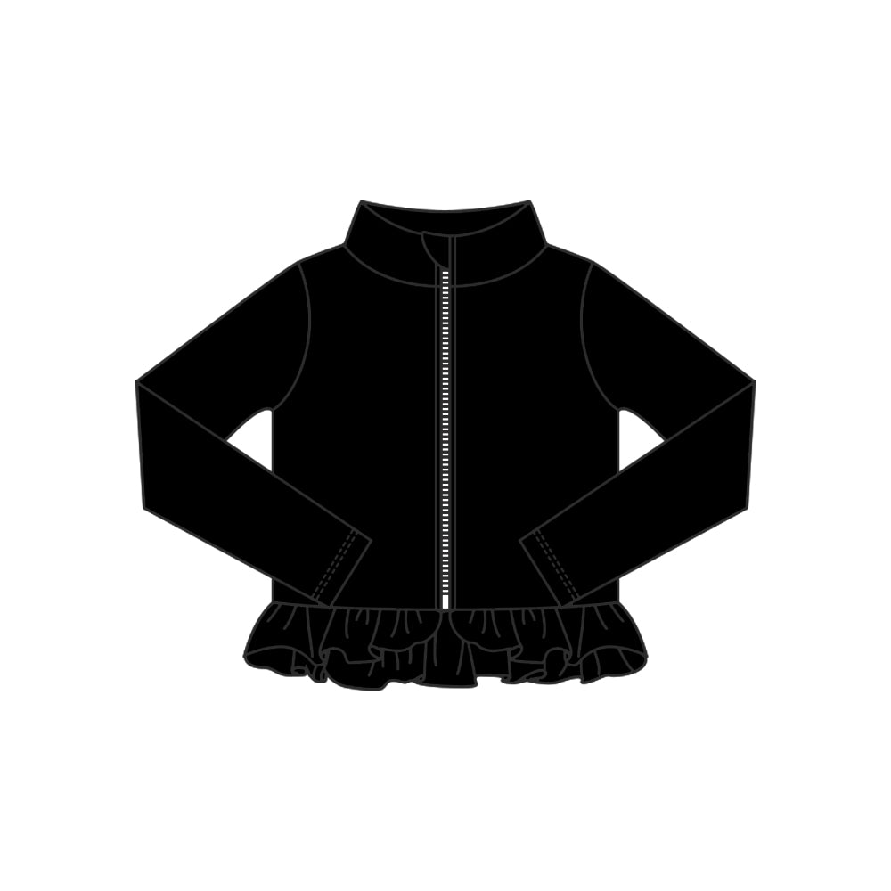 Baby Girls Black Ruffle Yoga Zipper Jackets Top Preorder