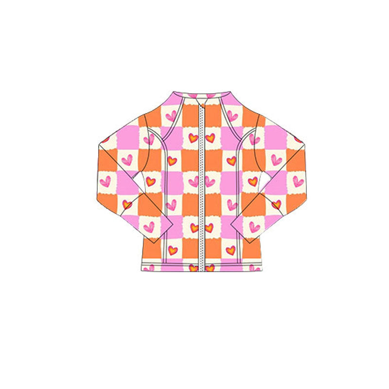 Baby Girls Pink Orange Hearts Checked Valentine Yoga Zipper Jackets Top Preorder